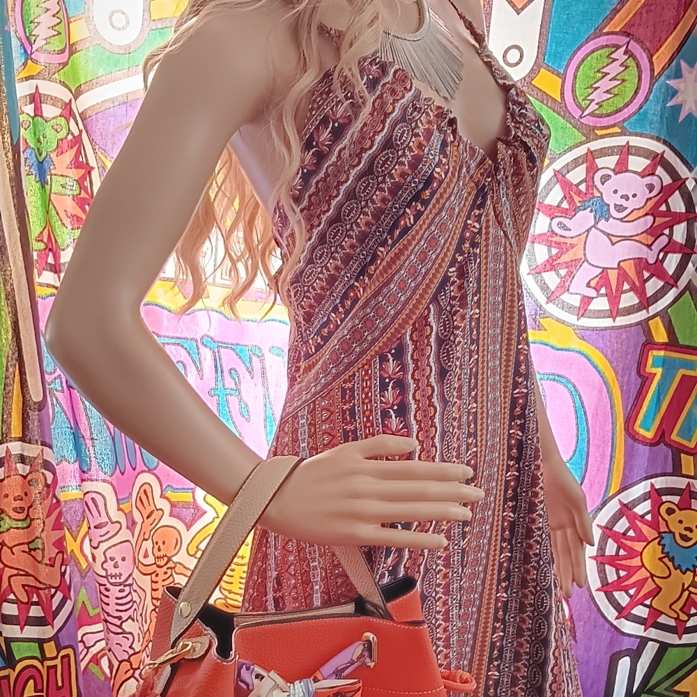 Bohemian Patterned Spaghetti Strap Dress